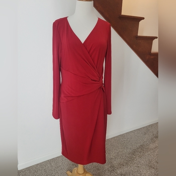 Lauren Ralph Lauren Surplice Jersey Red Dress Size 12 - Picture 1 of 4